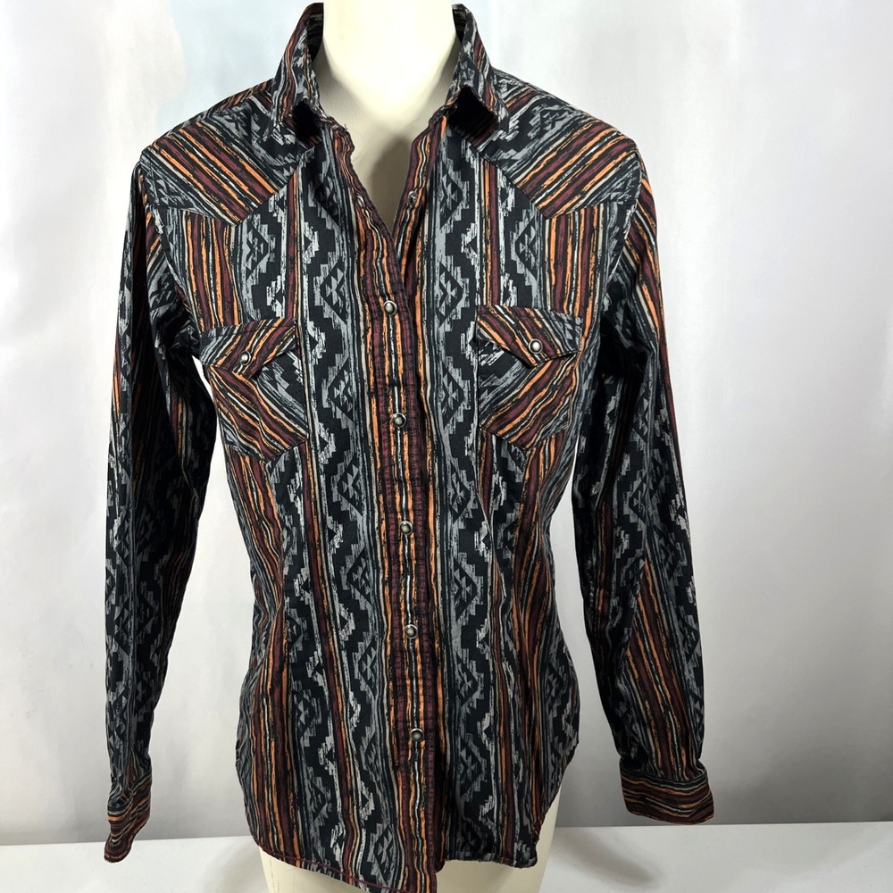 Panhandle Women's Black Aztec Western Snap Close‎ 100% Cotton Shirt Size Medium